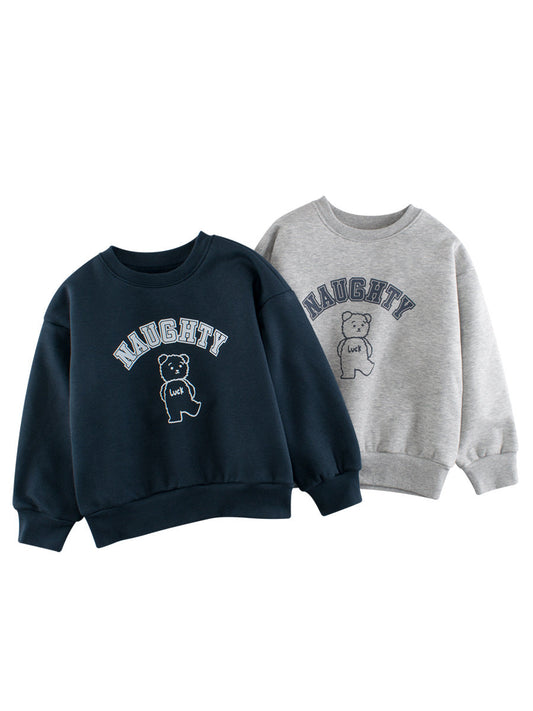 Baby Boy Kids Teddy and Letters Pattern Crew Neck Long Sleeves Warm