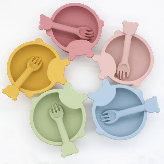 Baby Cartoon Bear Shape Complementary Food Training Silicone Bowl With